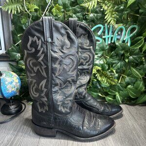 J Chisholm Handmade Fine Black  Ostrich Leg Western Cowboy Boots Men's 7.5 D